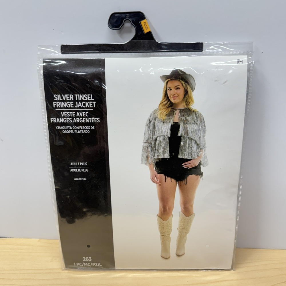 Silver Tinsel Fringe Jacket Size Adult Plus Costume Cowgirl Festival Halloween